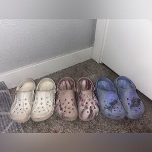 CROCS Trio in white, Maroon, and Blue